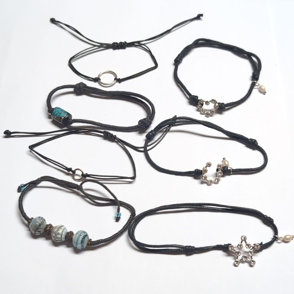 Set of 7 Black‎ Adjustable Slider Bracelets